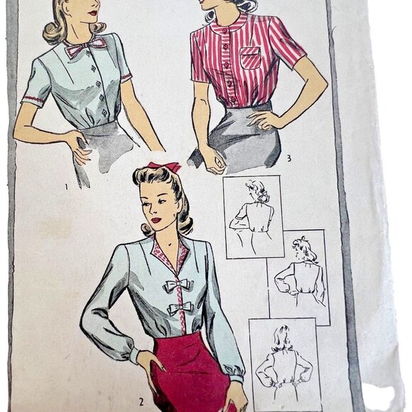 Du Barry Sewing Pattern 5474 Blouse Top Size 16 Bust 34" Bust Unprinted WWII OOP - Picture 3 of 7